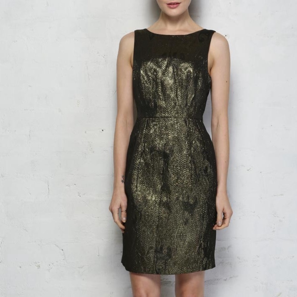 Darling gold foil structured cocktail party dress